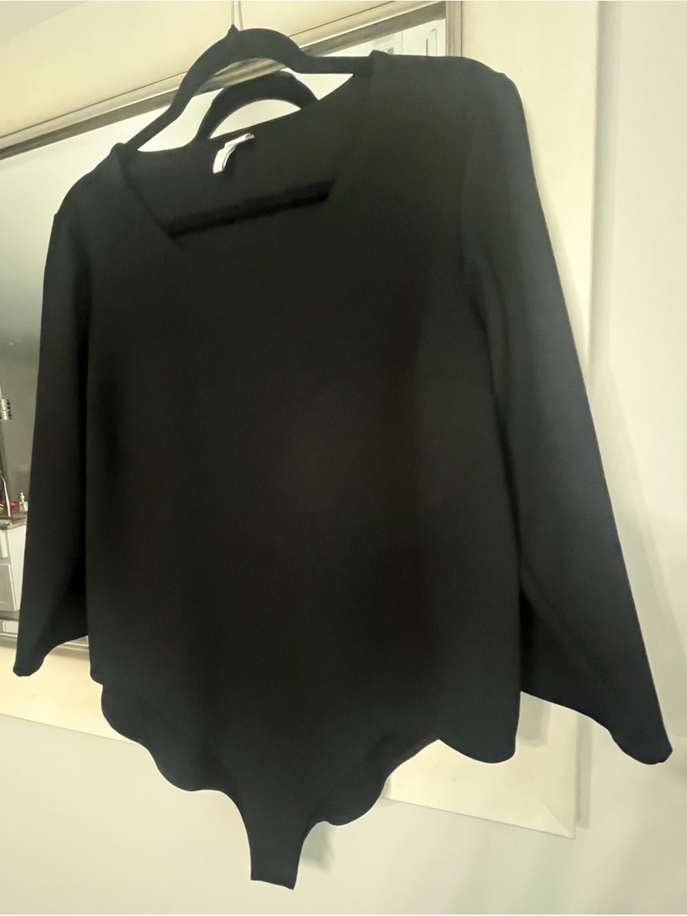 Square-Neck Black 3/4 Length Sleeve Bodysuit Size 18/20